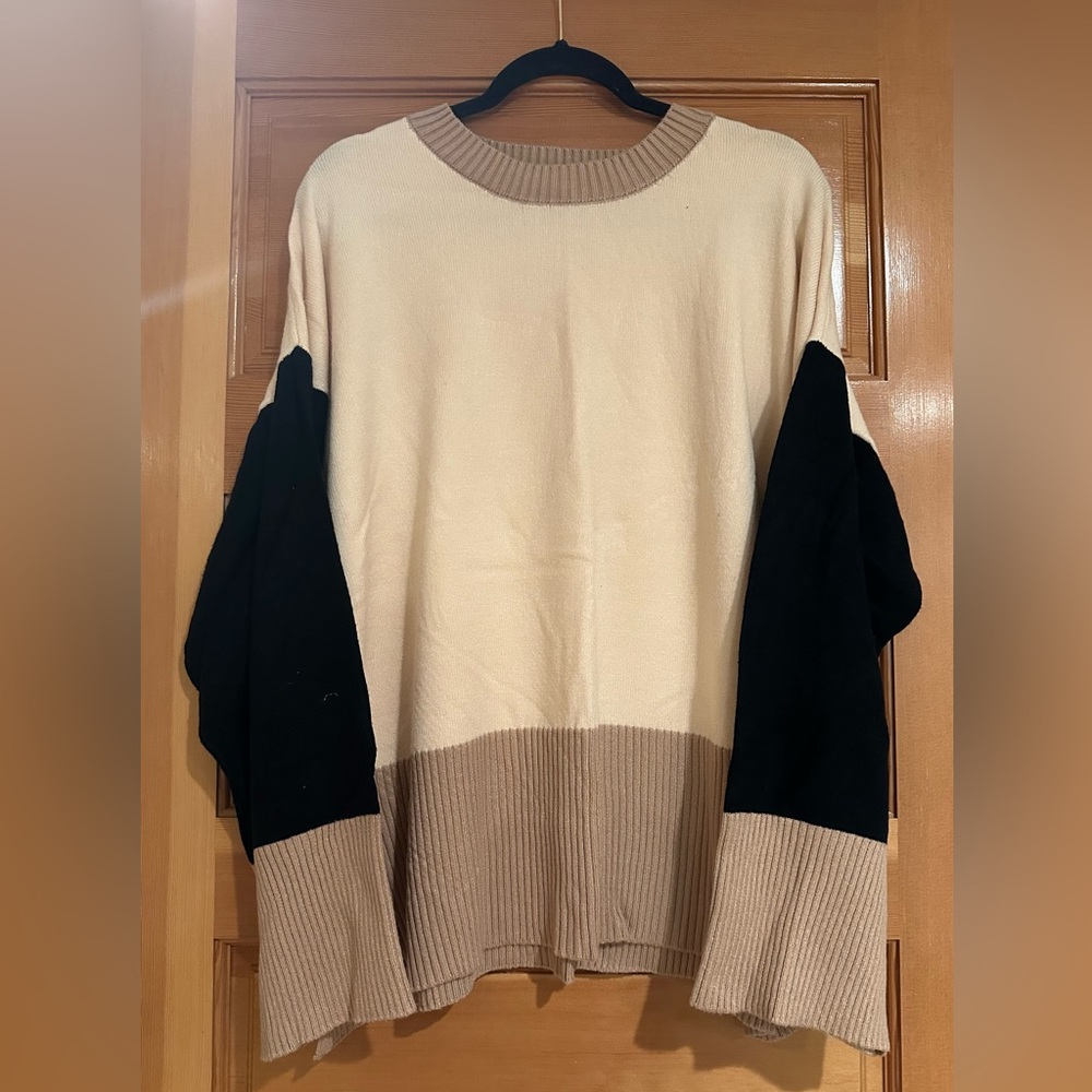 Eloquii Color-block Sweater in Cream Tan and Black